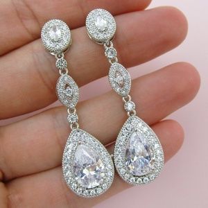 NEW Long Drop Crystal Teardrop Wedding Earrings or Prom